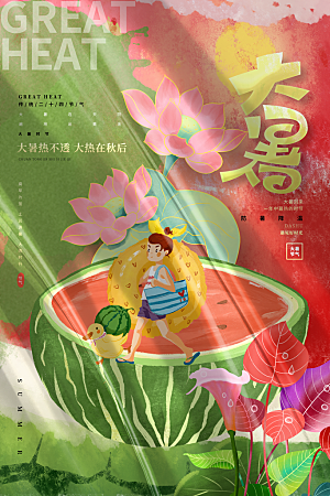 中国传统二十四节气大暑海报素材