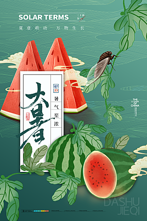 中国传统二十四节气大暑海报素材