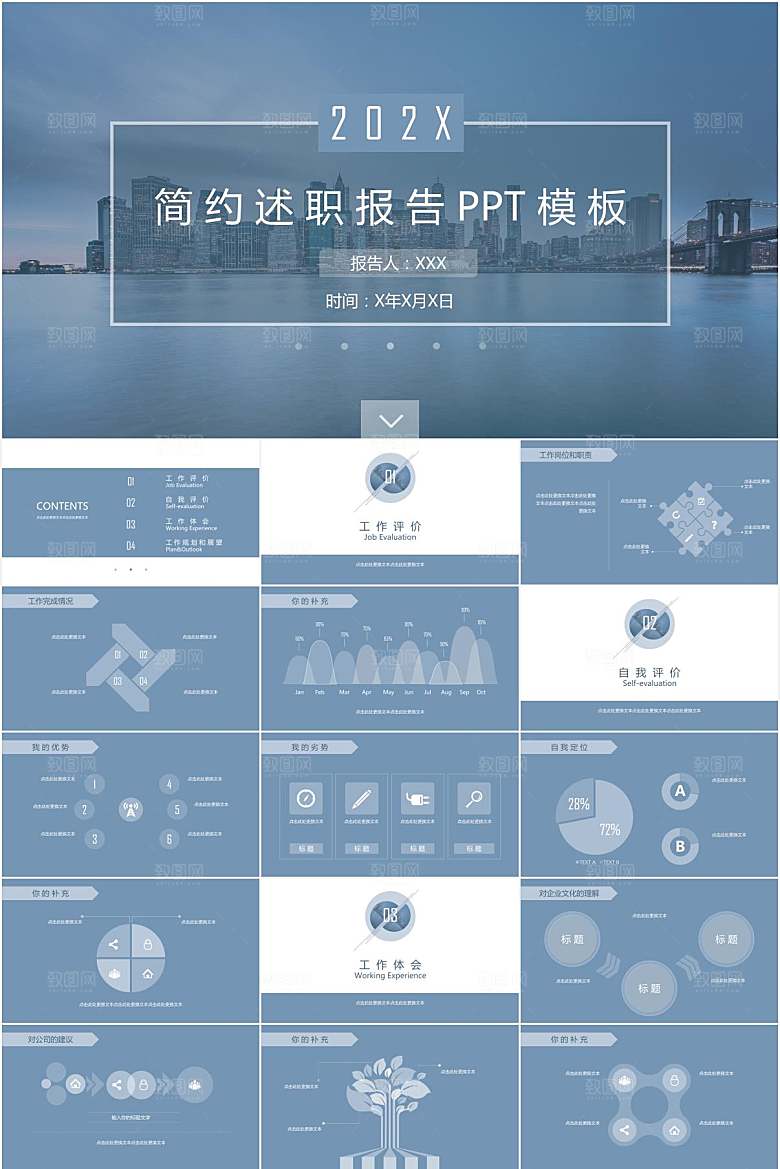 蓝色简约述职报告ppt