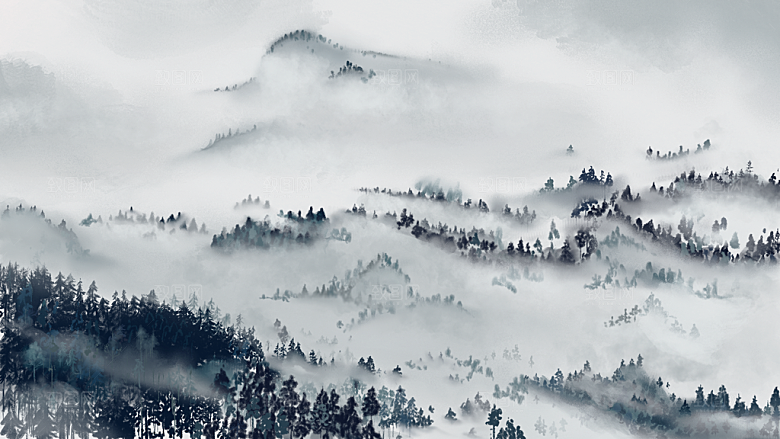中国风古风水墨山川河流装饰背景