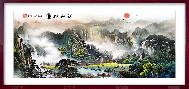 中国风古风水墨山川河流装饰背景