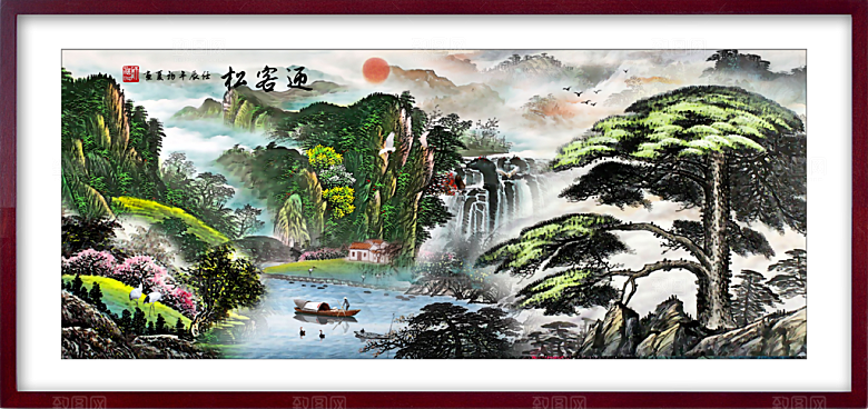 中国风古风水墨山川河流装饰背景