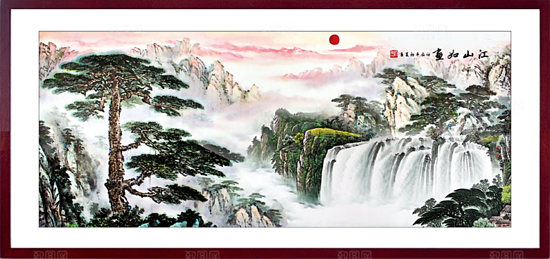 中国风古风水墨山川河流装饰背景