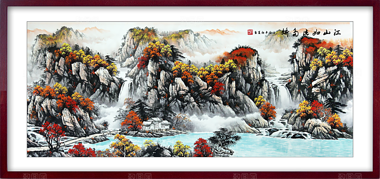 中国风古风水墨山川河流装饰背景