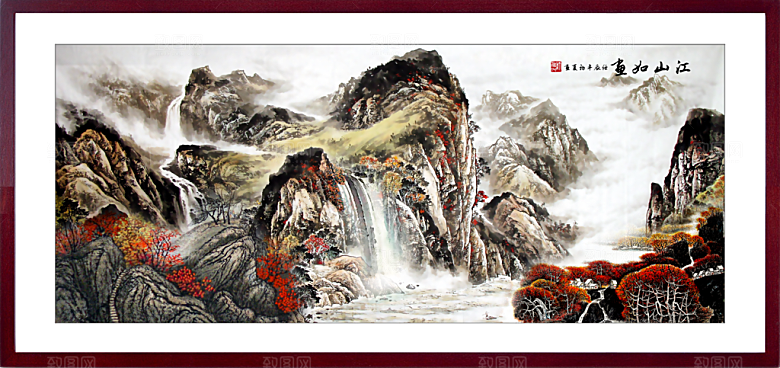中国风古风水墨山川河流装饰背景