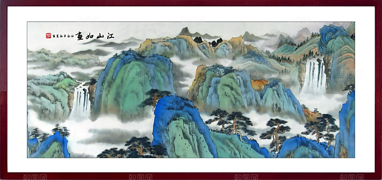 中国风古风水墨山川河流装饰背景