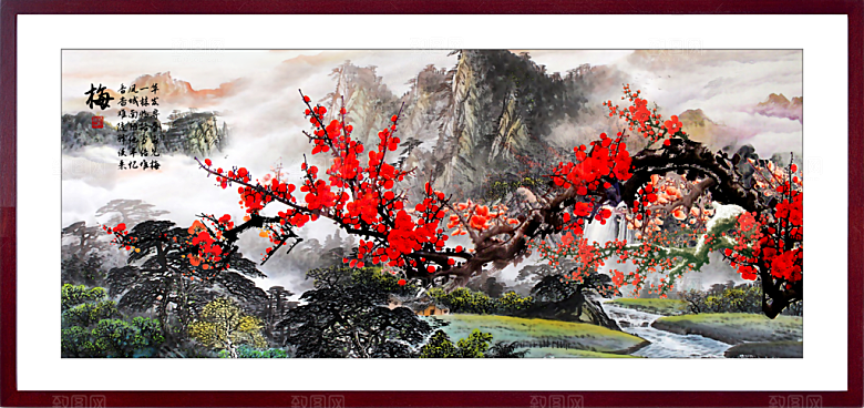 中国风古风水墨山川河流装饰背景