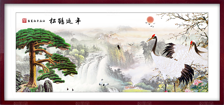中国风古风水墨山川河流装饰背景