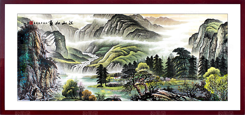 中国风古风水墨山川河流装饰背景