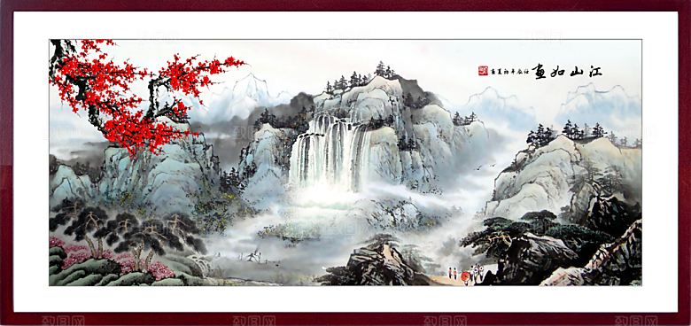 中国风古风水墨山川河流装饰背景