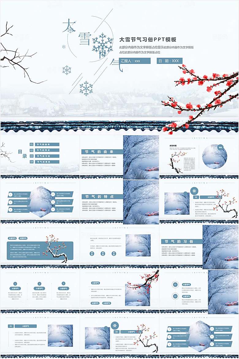 蓝色简约大雪节气ppt