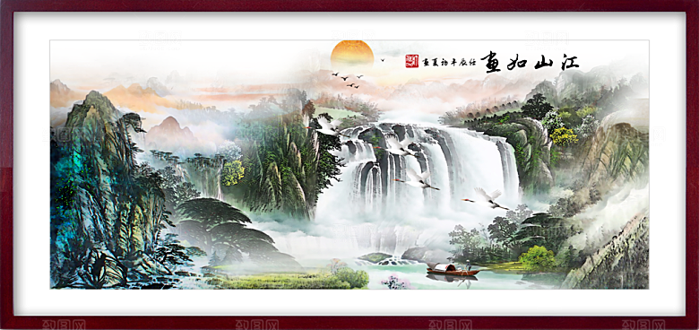 中国风古风水墨山川河流装饰背景