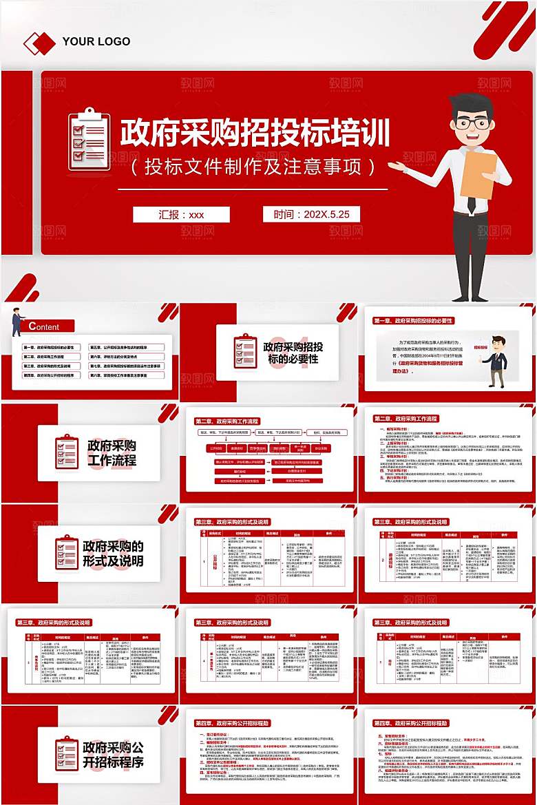 红色简约政府采购招投标培训ppt