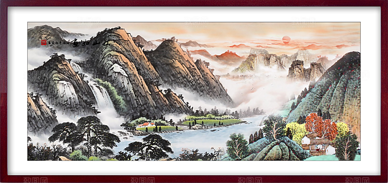 中国风古风水墨山川河流装饰背景