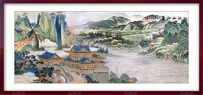 中国风古风水墨山川河流装饰背景