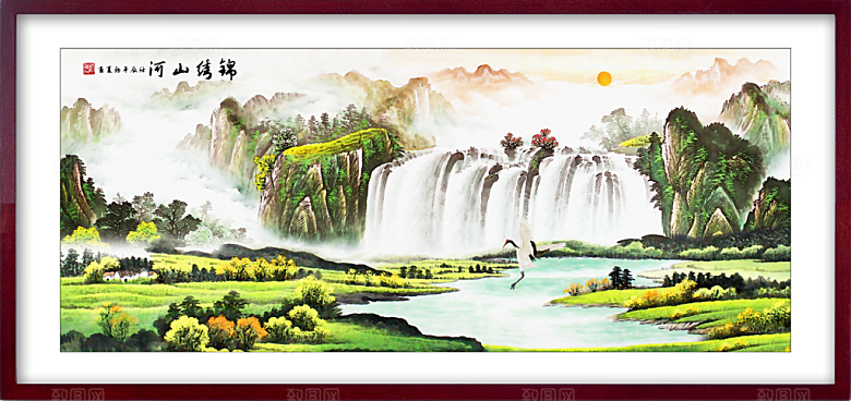 中国风古风水墨山川河流装饰背景