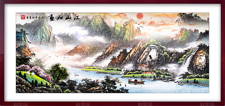 中国风古风水墨山川河流装饰背景