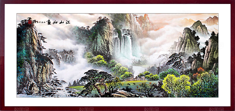中国风古风水墨山川河流装饰背景