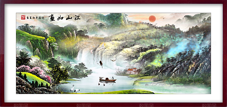 中国风古风水墨山川河流装饰背景