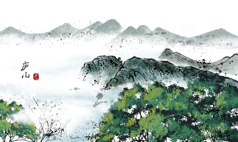 中国风古风水墨山川河流装饰背景