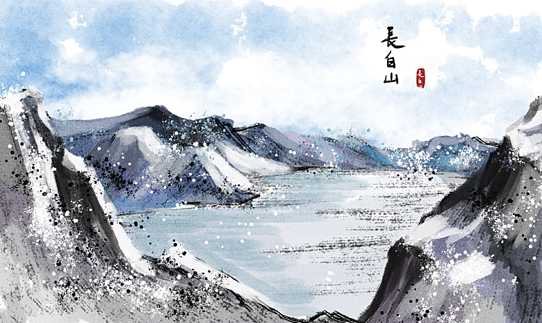 中国风古风水墨山川河流装饰背景