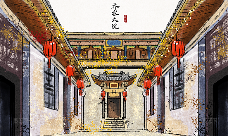 中国风古风水墨山川河流装饰背景