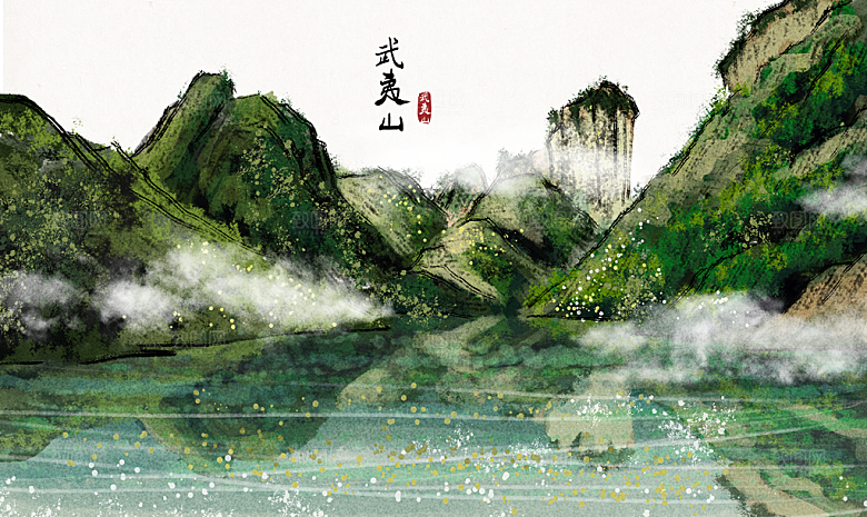 中国风古风水墨山川河流装饰背景