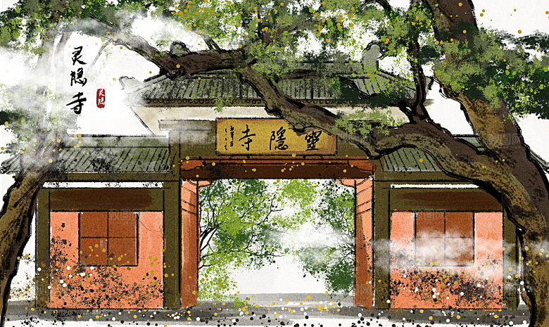中国风古风水墨山川河流装饰背景