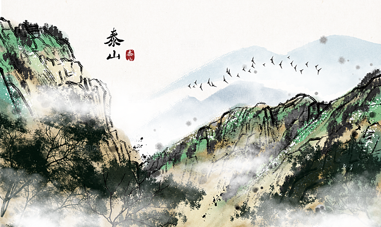 中国风古风水墨山川河流装饰背景
