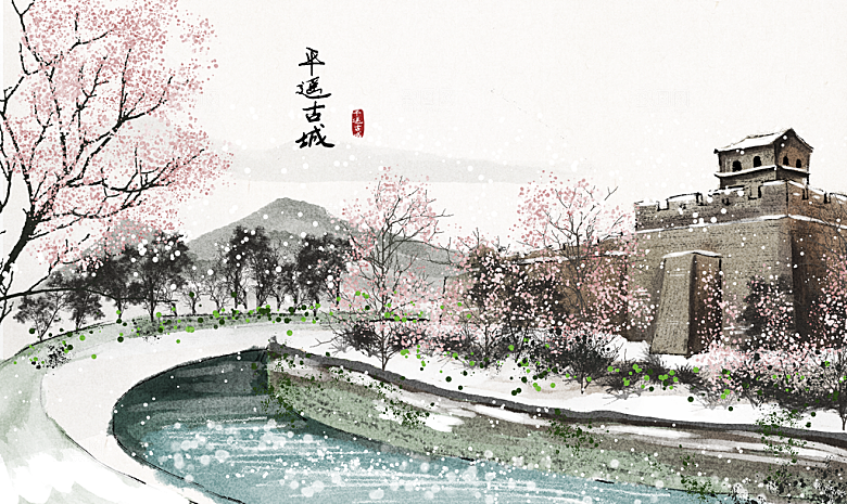 中国风古风水墨山川河流装饰背景
