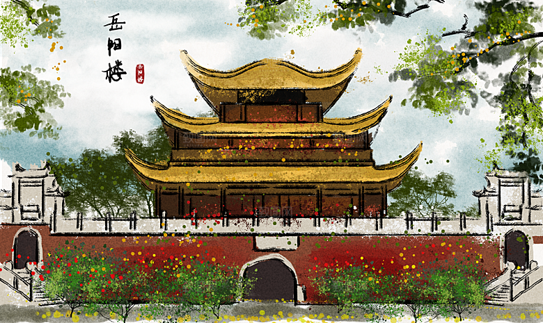 中国风古风水墨山川河流装饰背景