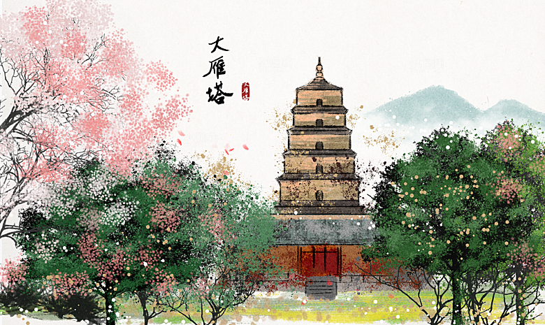 中国风古风水墨山川河流装饰背景
