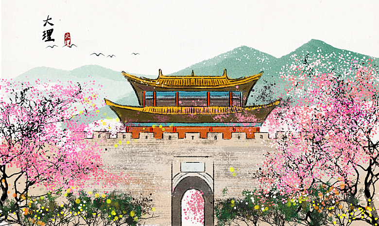 中国风古风水墨山川河流装饰背景