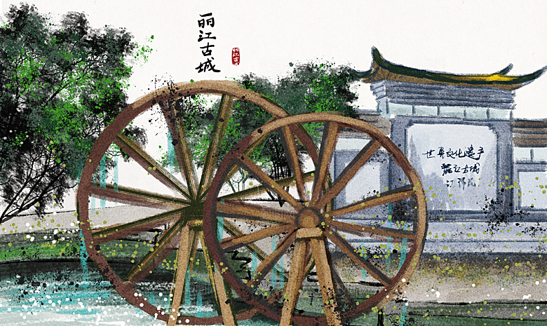 中国风古风水墨山川河流装饰背景
