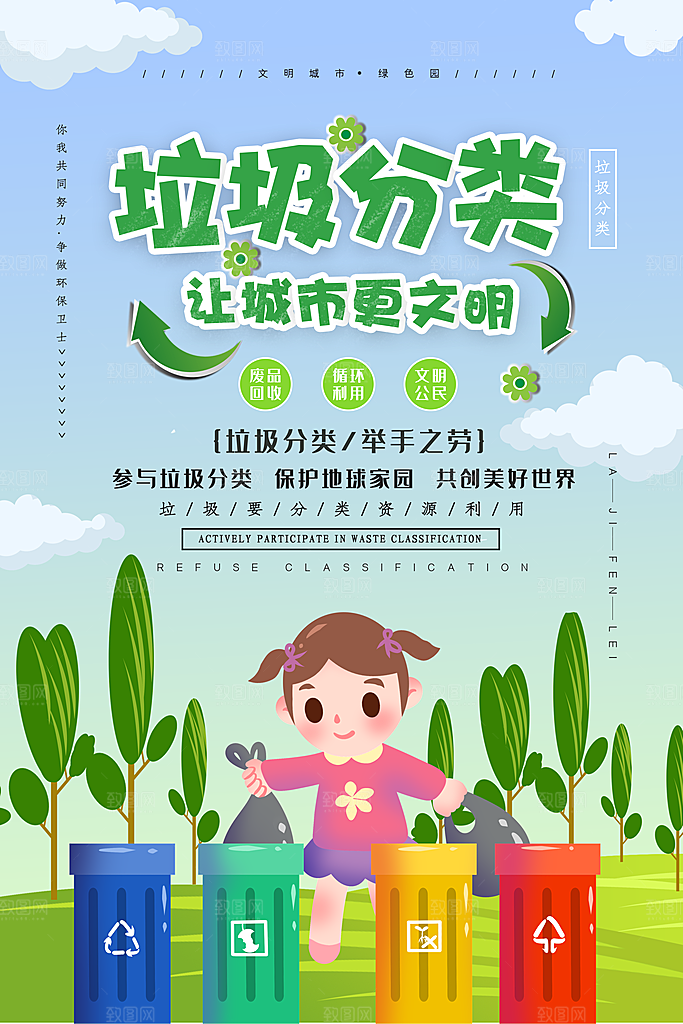 保护环境垃圾文明分类展板