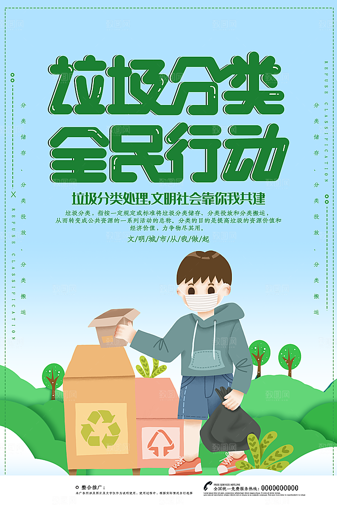 保护环境垃圾文明分类展板