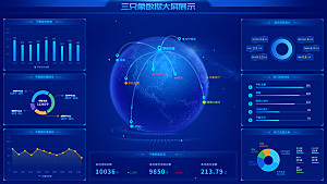 大屏数据可视化蓝色科技感管理统计界面后台