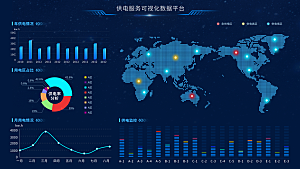 大屏数据可视化蓝色科技感管理统计界面后台