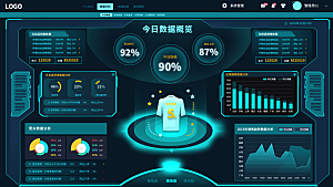 大屏数据可视化蓝色科技感管理统计界面后台