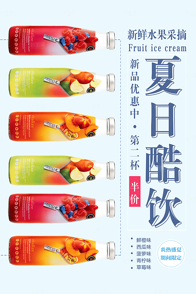 夏日冷饮冰淇淋活动促销海报