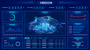 大屏数据可视化蓝色科技感管理统计界面后台