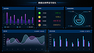 大屏数据可视化蓝色科技感管理统计界面后台