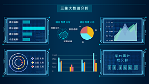 大屏数据可视化蓝色科技感管理统计界面后台