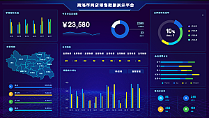 大屏数据可视化蓝色科技感管理统计界面后台