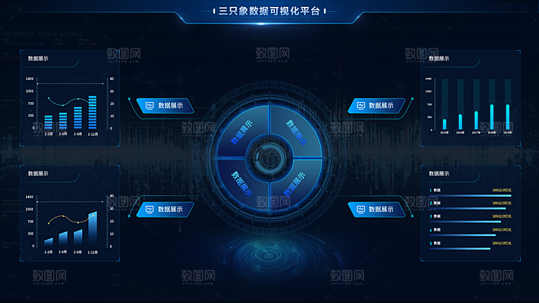 大屏数据可视化蓝色科技感管理统计界面后台