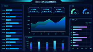 大屏数据可视化蓝色科技感管理统计界面后台