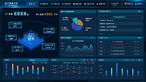 大屏数据可视化蓝色科技感管理统计界面后台