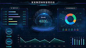 大屏数据可视化蓝色科技感管理统计界面后台