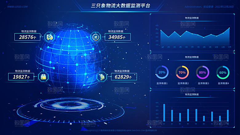 大屏数据可视化蓝色科技感管理统计界面后台
