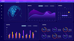 大屏数据可视化蓝色科技感管理统计界面后台